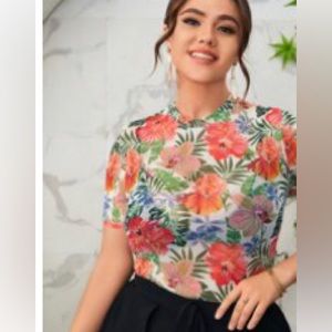 LEAVES TODAY-MAKE OFFER: SHEIN Plus Tropical Print Sheer Top